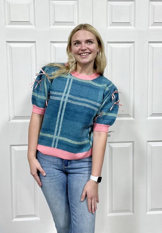 Plaid Puff Sleeve Sweater