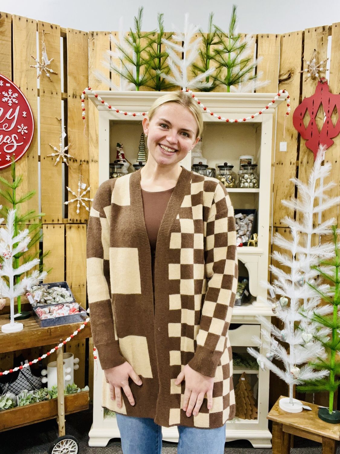 Mocha/Taupe Checkered Cardigan