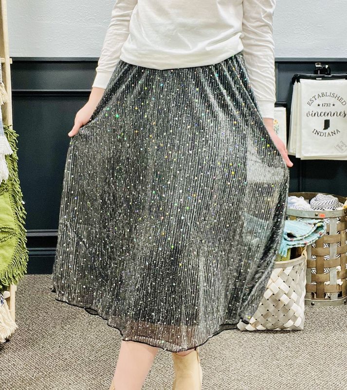 Black Sparkle Pleated Skirt