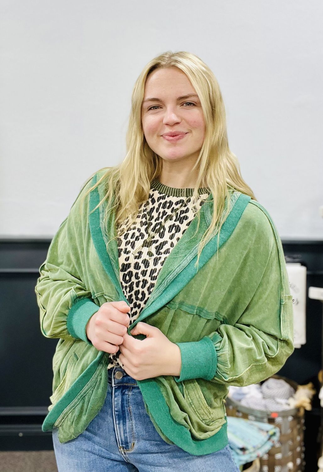 Green Mineral Washed Cardigan