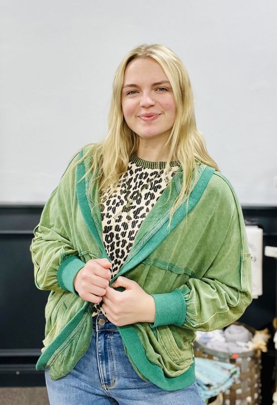 Green Mineral Washed Cardigan