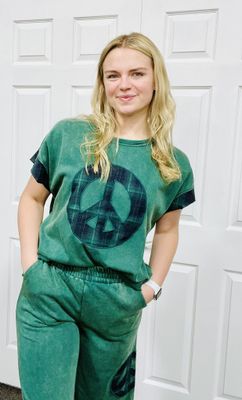 Green Mineral Washed Peace Top Green Mineral Washed Peace Top