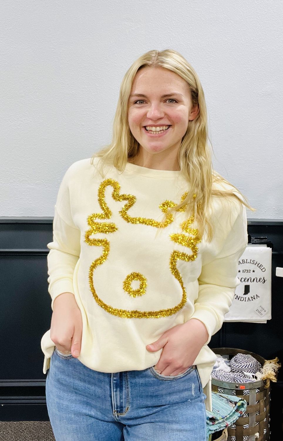 Ivory Tinsel Reindeer Pullover
