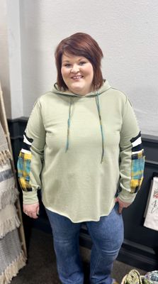 Sage Hooded Patchwork Top