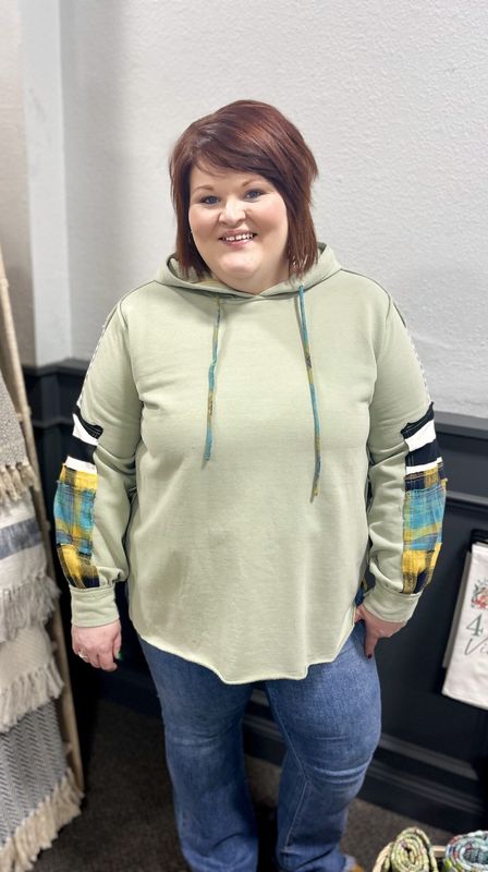 Sage Hooded Patchwork Top