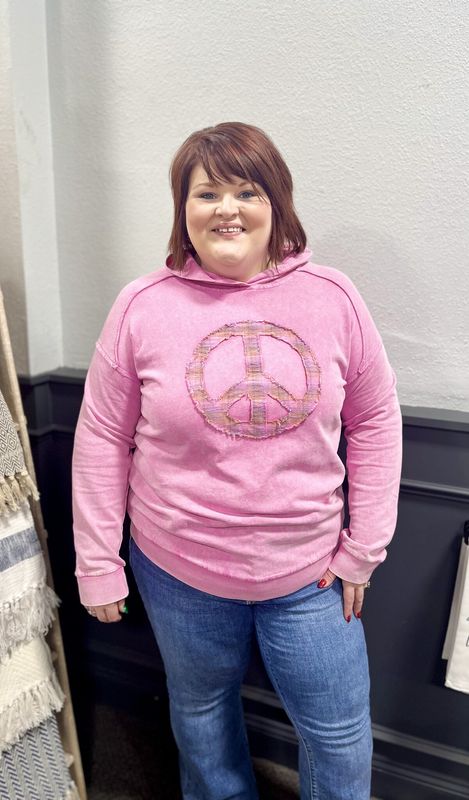 Mineral Washed Pink Peace Hooded Top