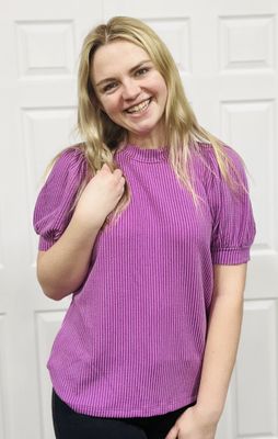Light Plum Ribbed Puff Sleeve Top Light Plum Ribbed Puff Sleeve Top