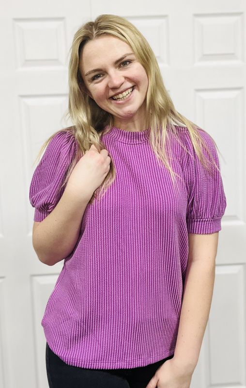 Light Plum Ribbed Puff Sleeve Top
