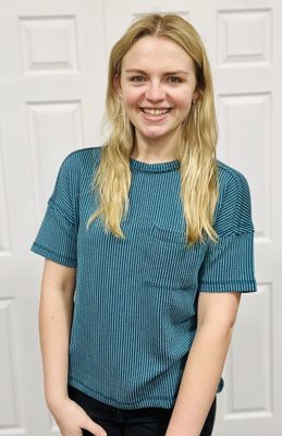 Teal Ribbed Short Sleeve Pocket Top