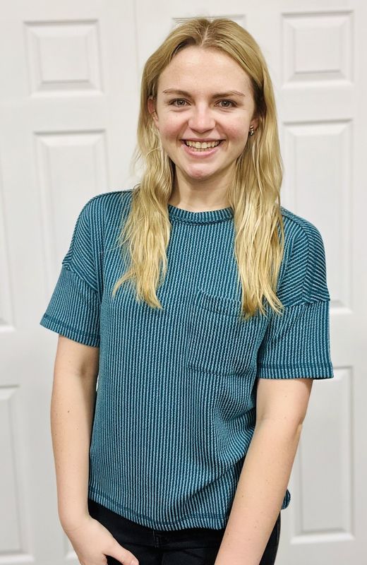 Teal Ribbed Short Sleeve Pocket Top