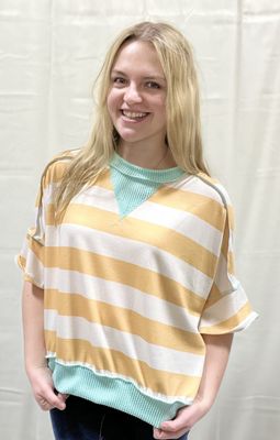 Yellow Striped Oversized Flutter Sleeve Top