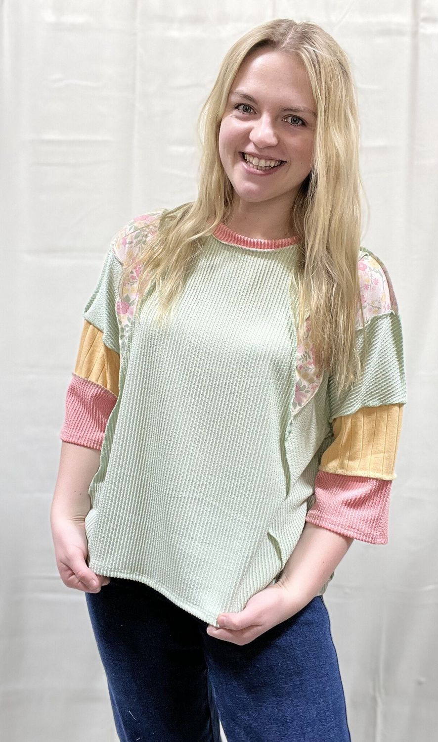 Mint Colorblock 3/4 Sleeve Top