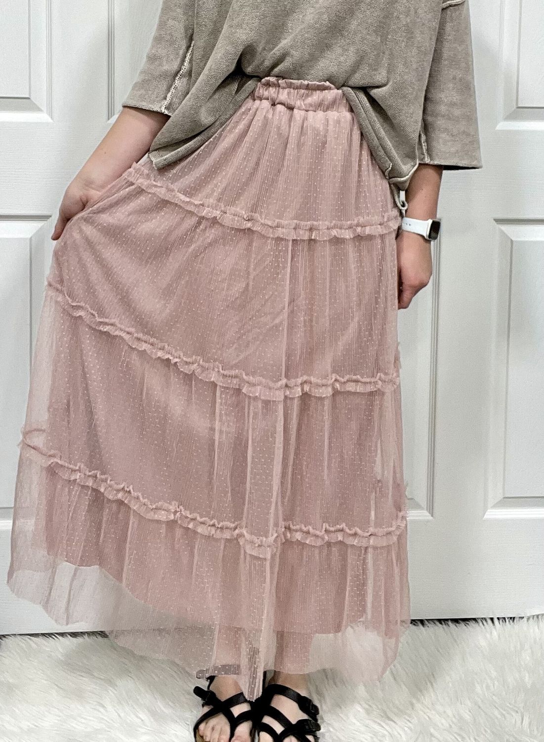 Light Pink Tulle Tiered Maxi Skirt