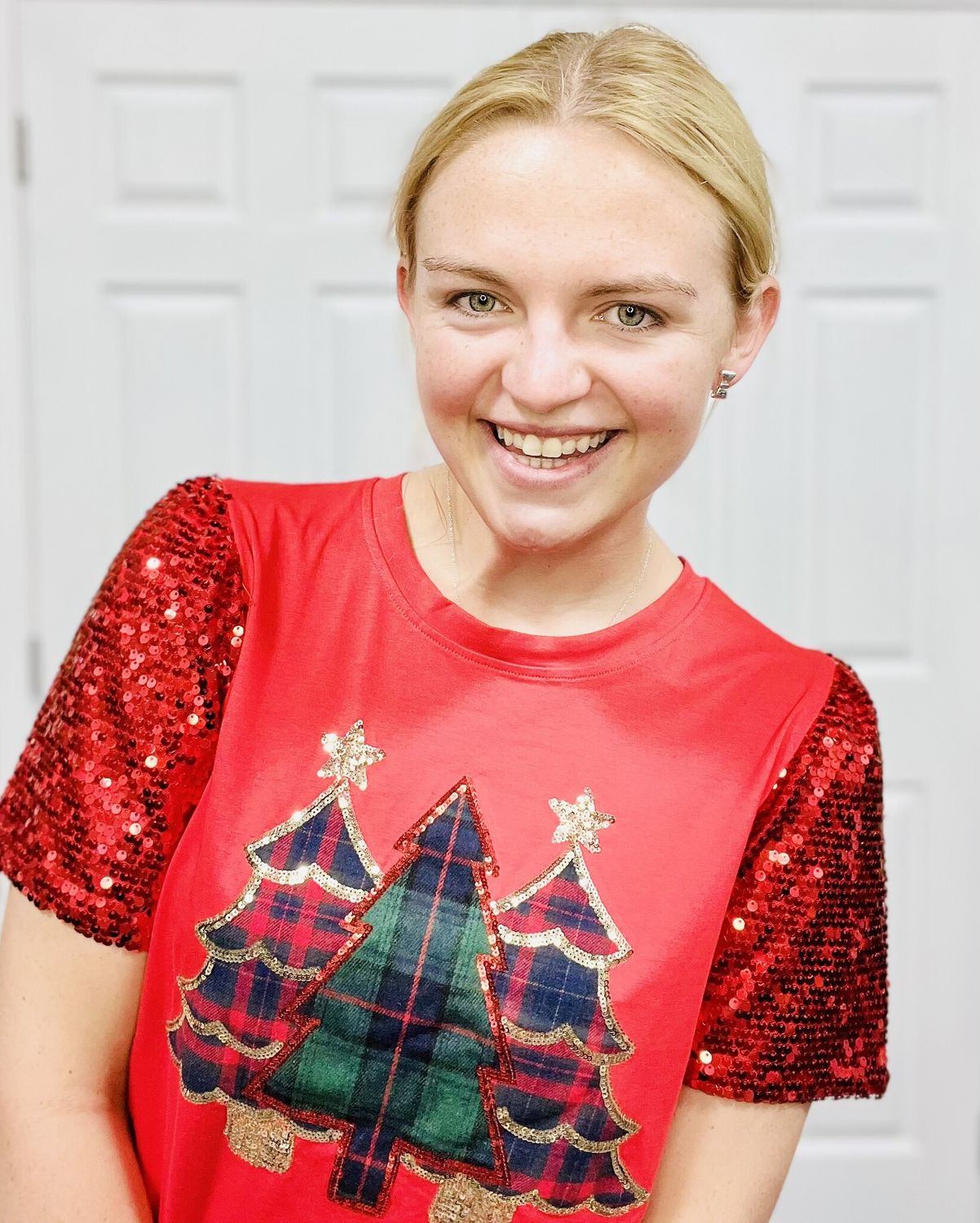Red Festive Forest Sequin Top