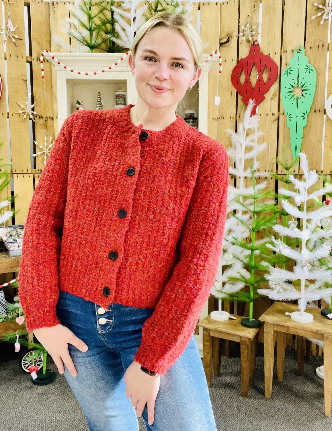 Red 5 Button Cardigan