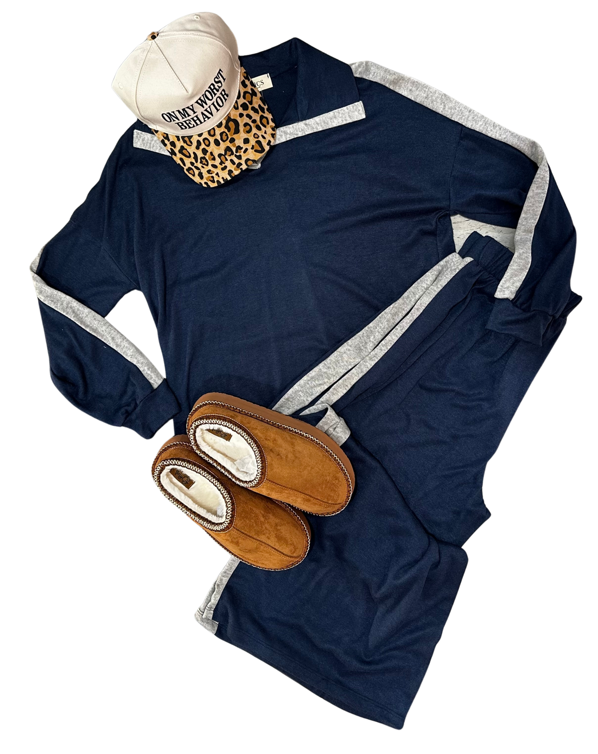 Navy Long Sleeve Collared Top