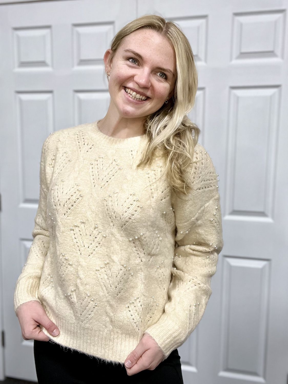 Cream Sweater with Pearl Details