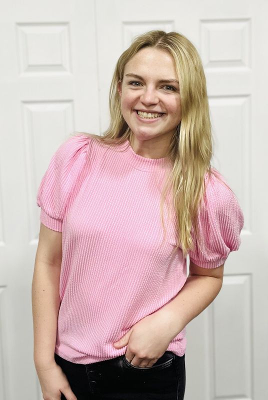 Pink Ribbed Puff Sleeve Top