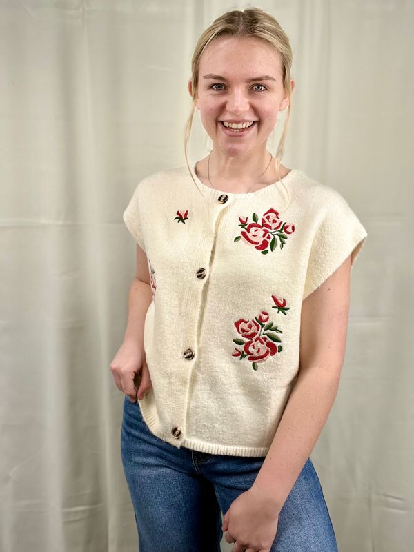 Ivory Rose Button Sweater Vest