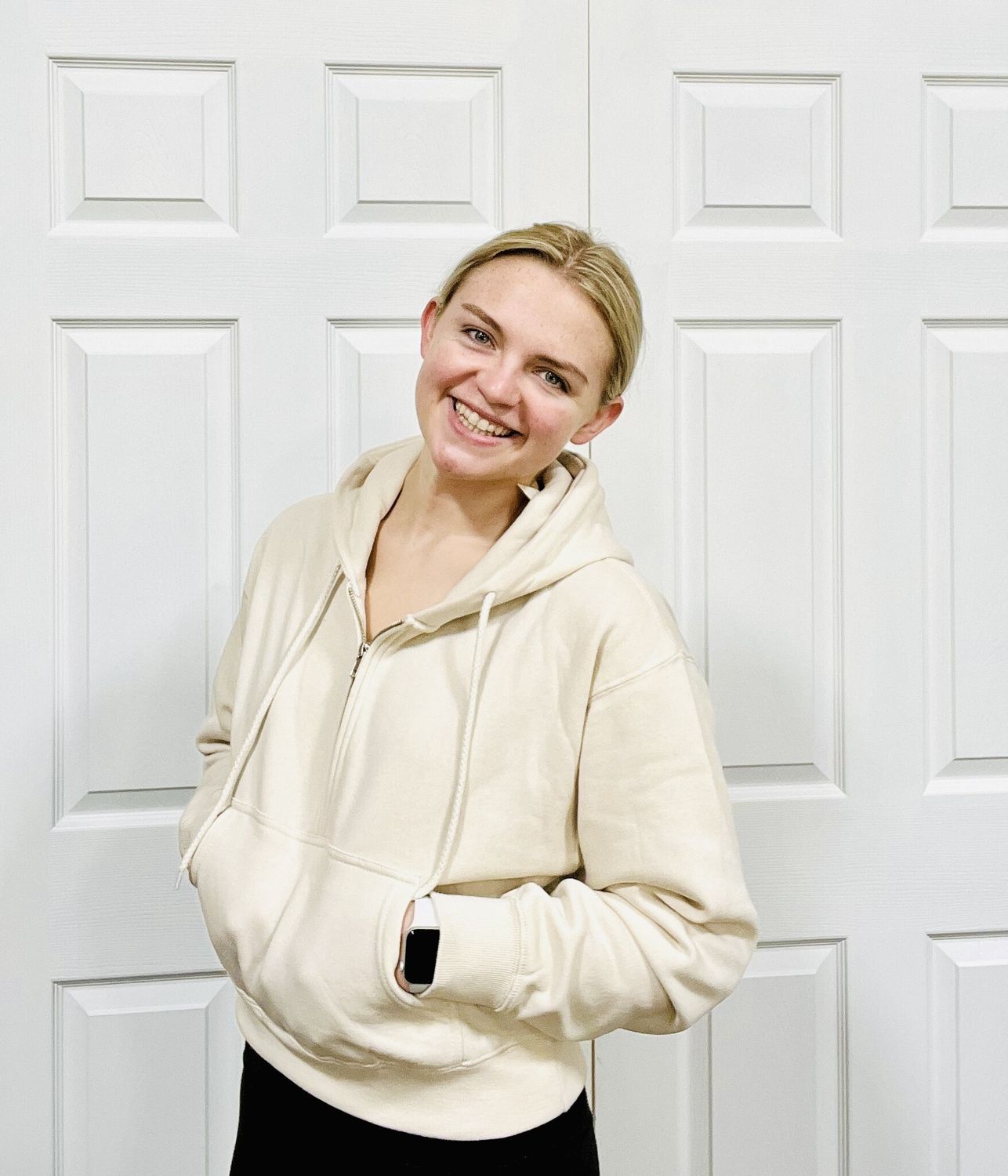 Beige 1/2 Zip Fleece Hoodie