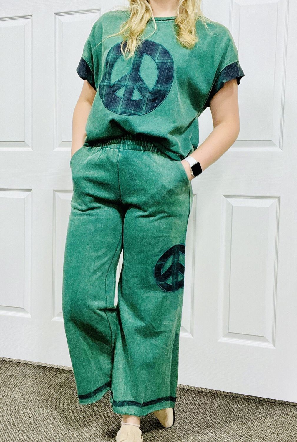 Green Mineral Washed Peace Joggers