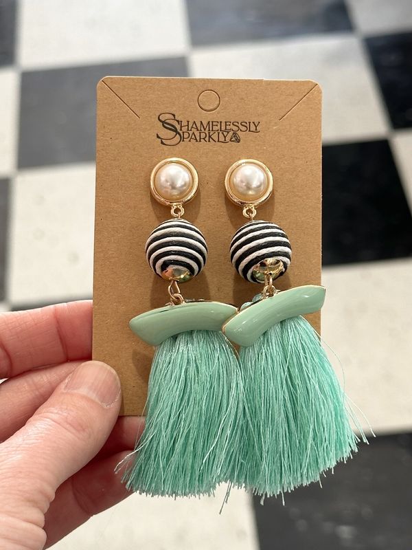 Mint Tassel Drop Earrings