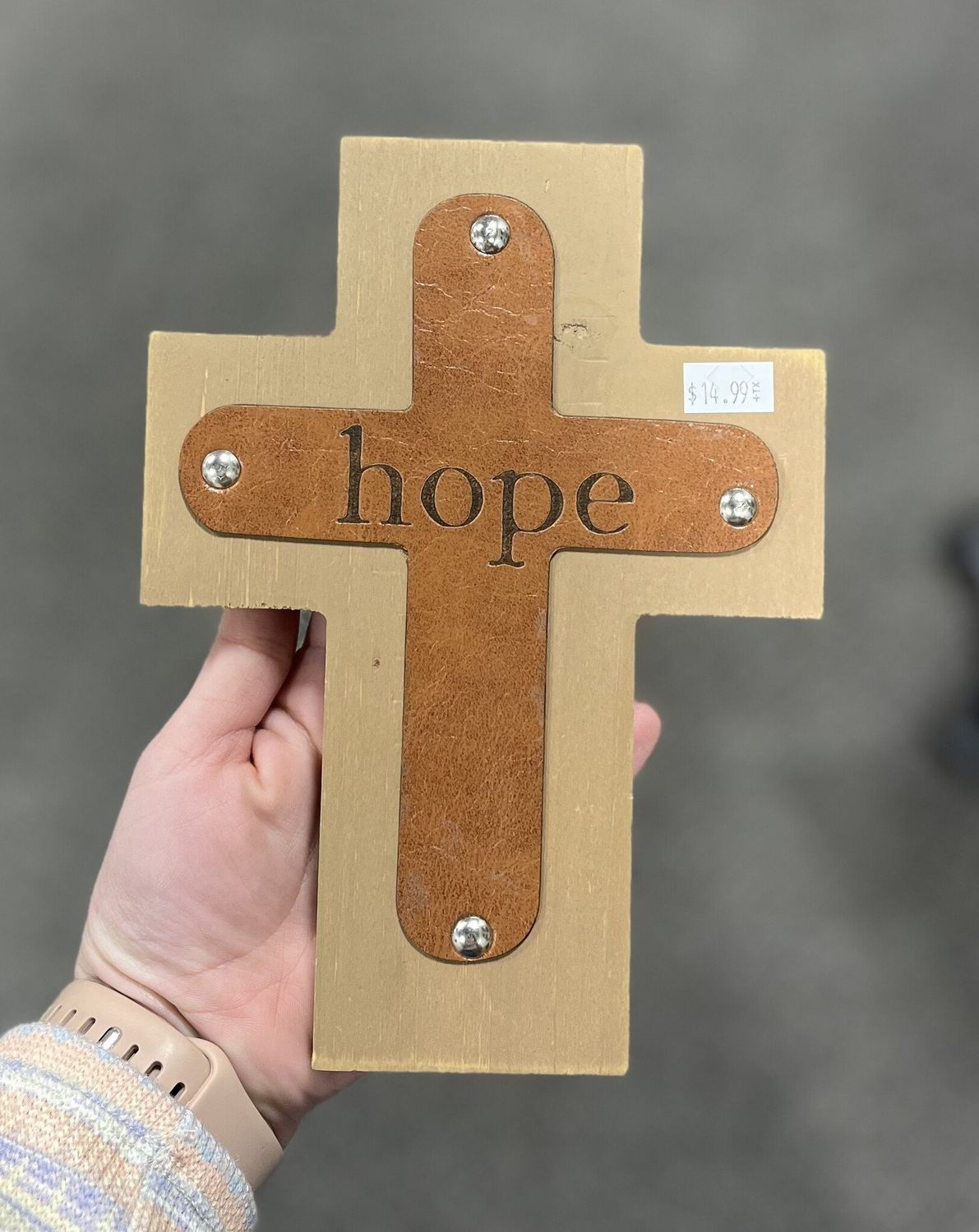 Wood/Leather Sentiment Cross