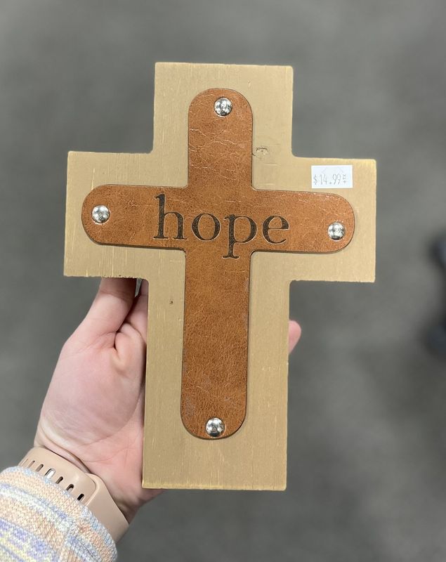 Wood/Leather Sentiment Cross