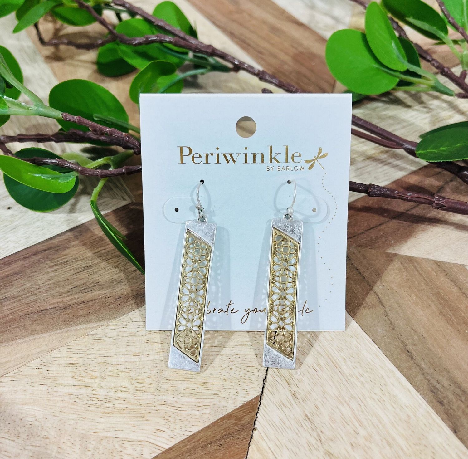 Two Tone Ornate Drop Earrings