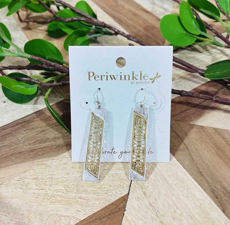 Two Tone Ornate Drop Earrings