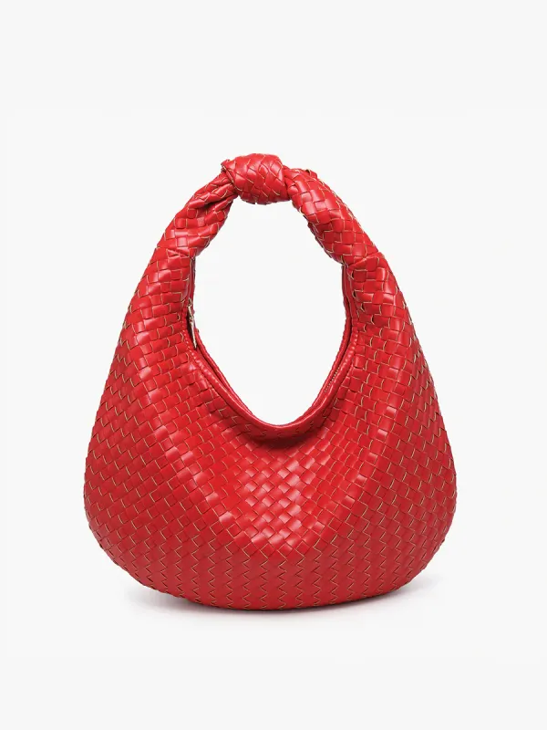 Valentina Woven Hobo Bag in Cherry Red