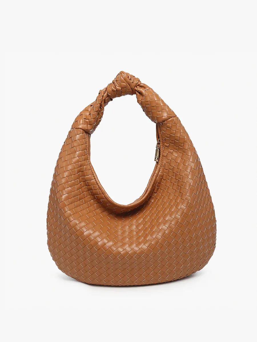 Valentina Woven Hobo Bag in Camel