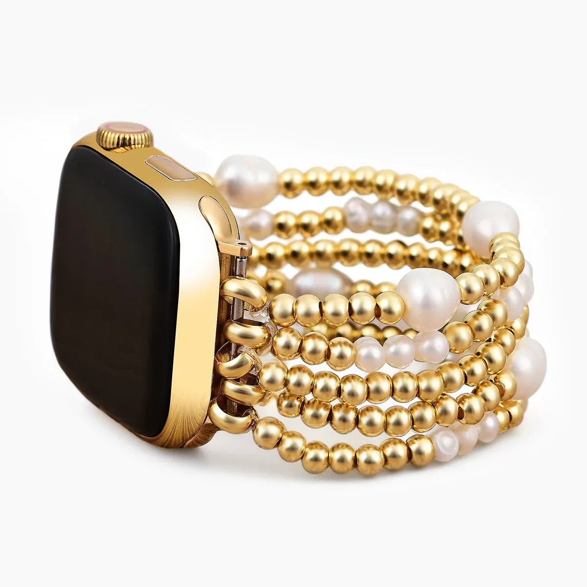 Gold &amp; Pearl Stretch Apple Watch Band-Small