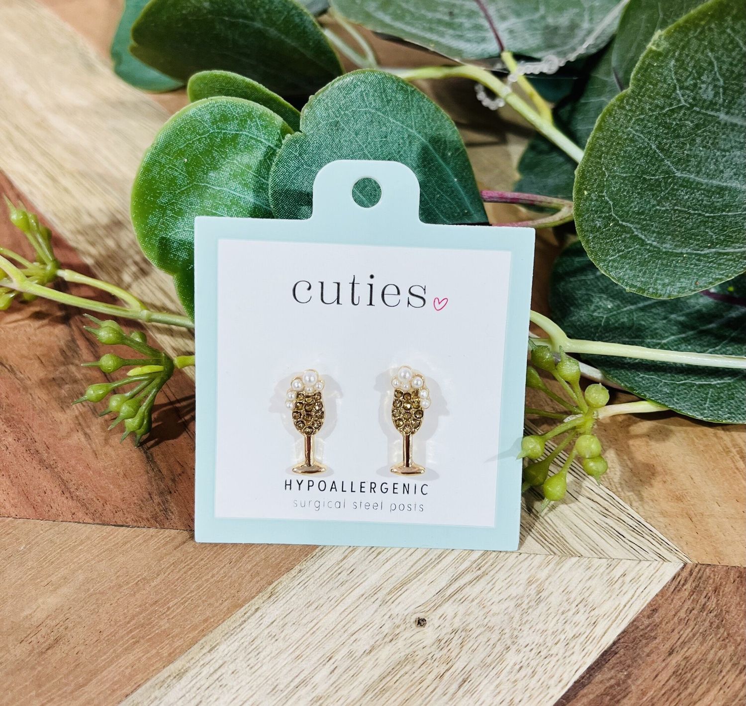 Gold Glass of Bubbly Studs