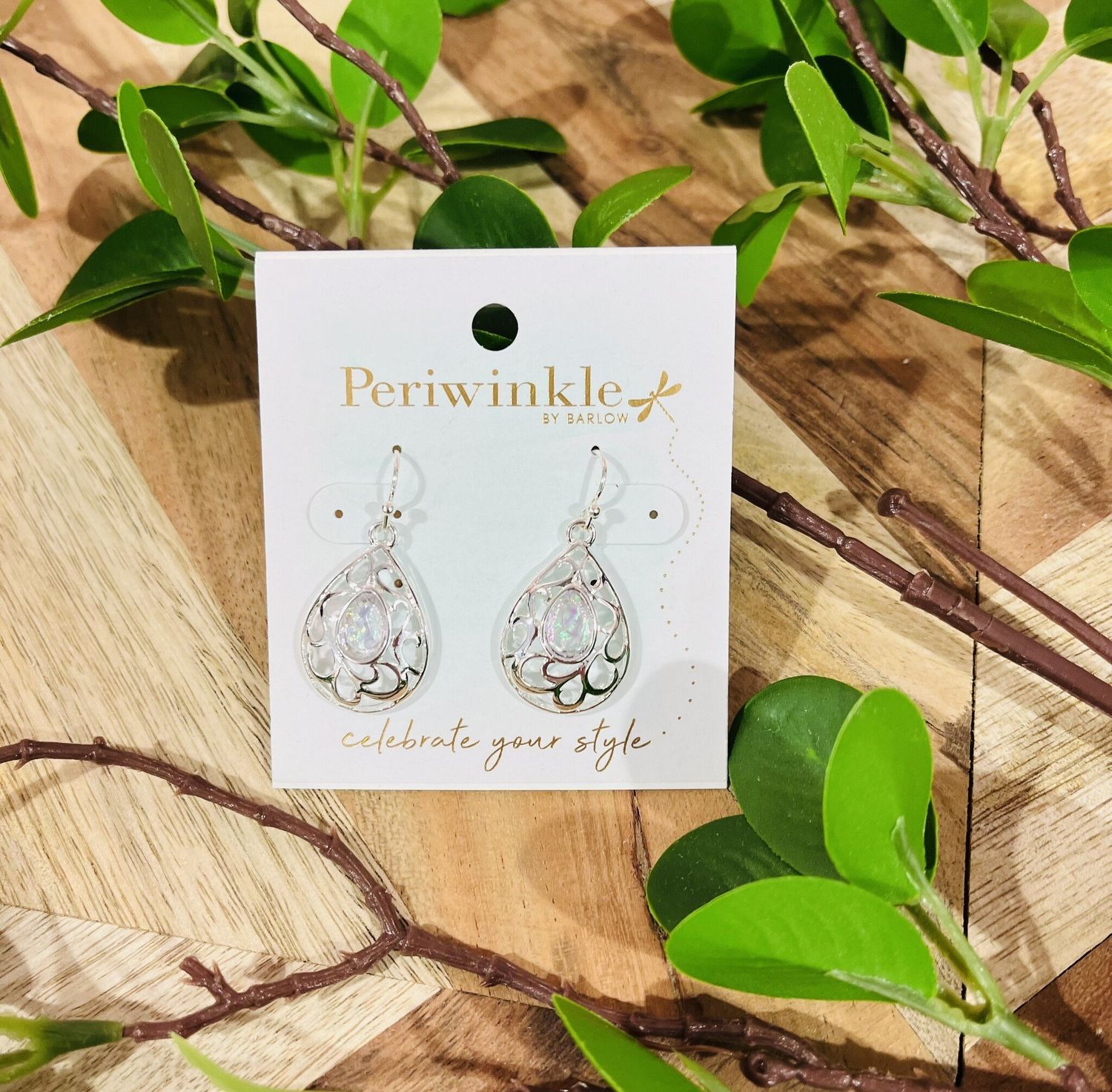 Silver Dangle with Aqua Crystal