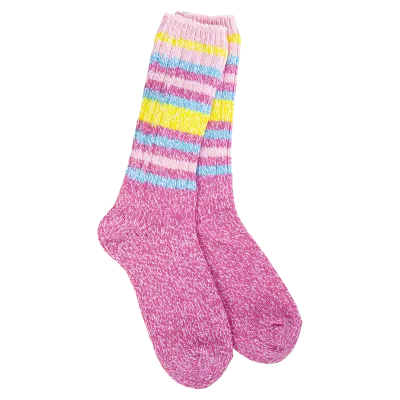 Ragg Crew Socks-Rose Stripe