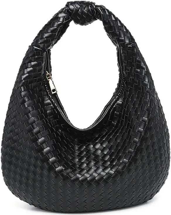 Valentina Woven Hobo Bag in Black