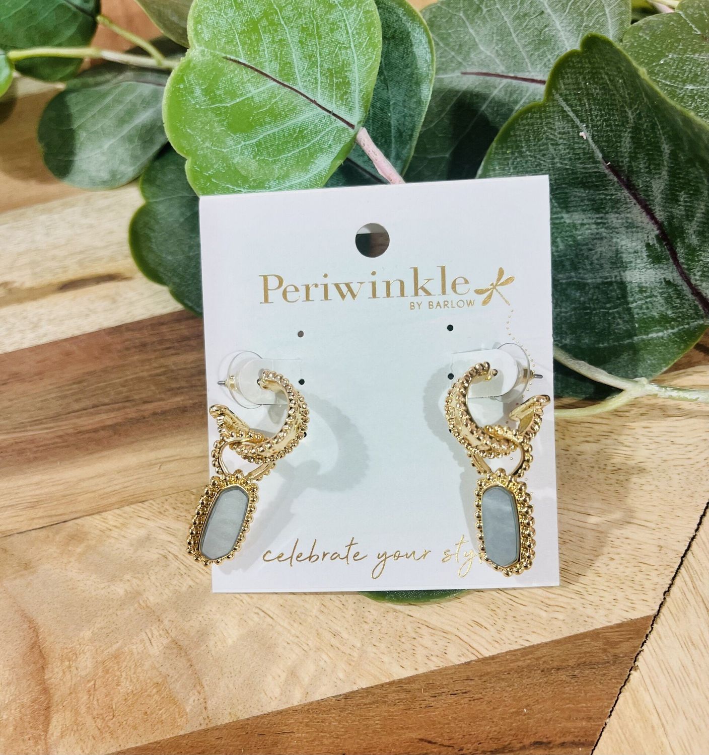 Hammered Gold/Sage Green Drop Earrings