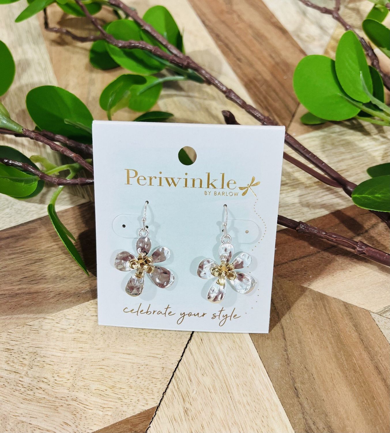 2 Tone Hammered Flower Earrings