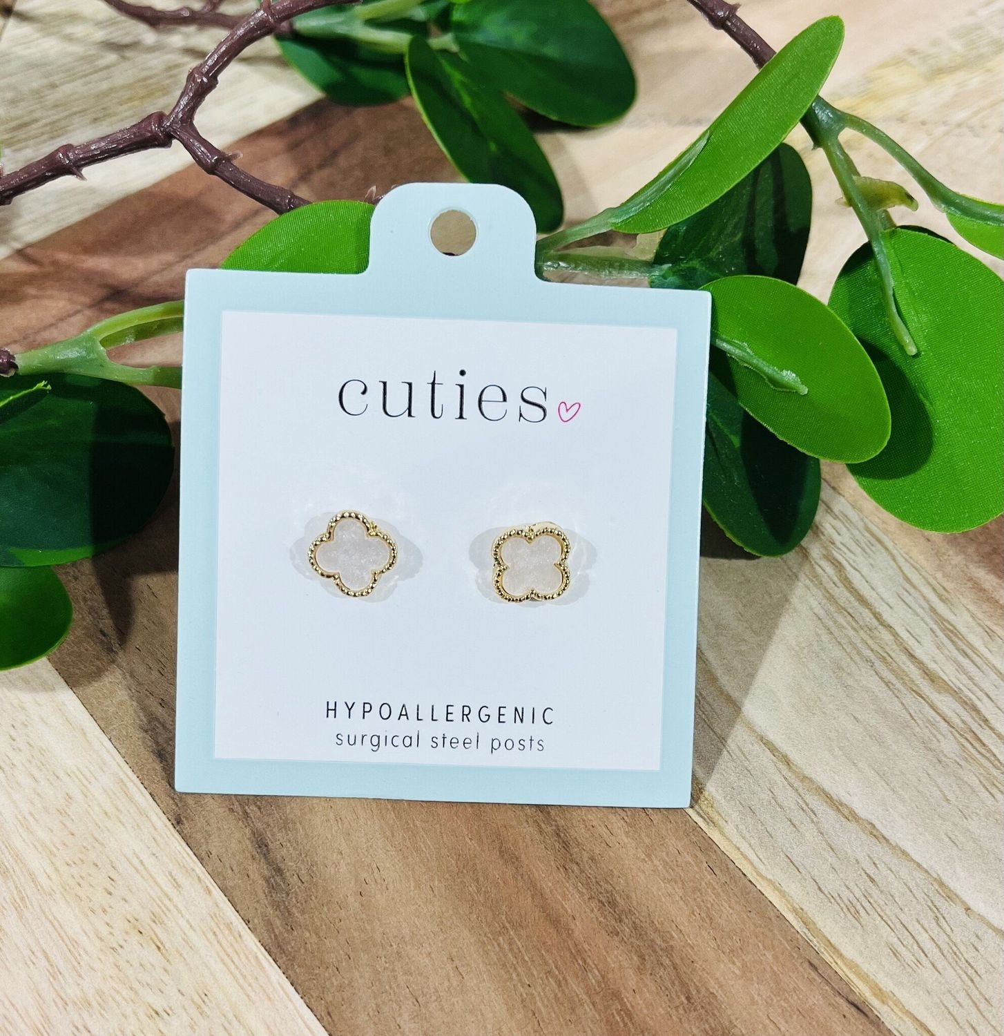 Gold Iridescent Clover Studs