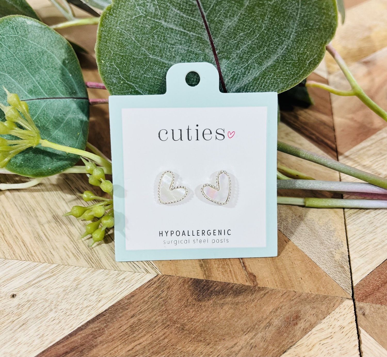 Silver Iridescent Heart Studs