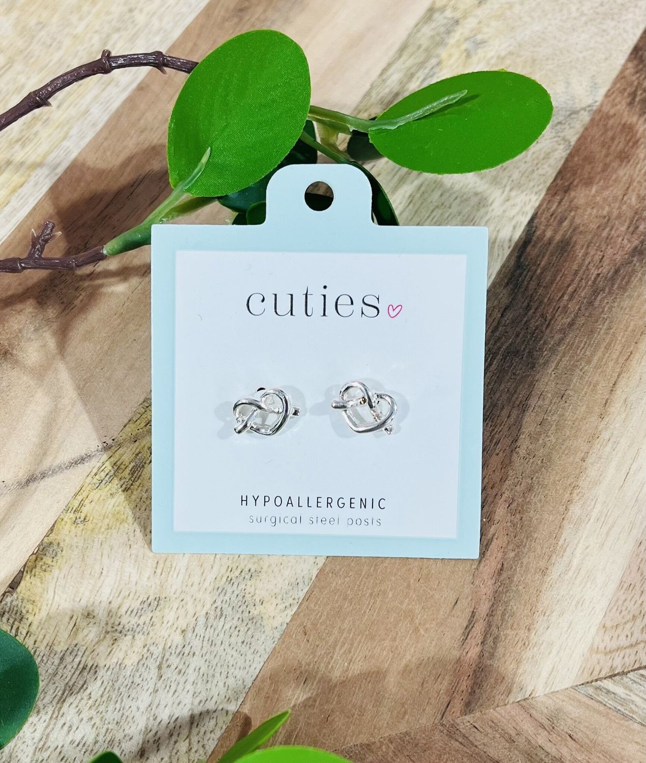 Silver Pretzel Heart Studs