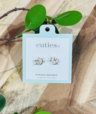 Silver Pretzel Heart Studs Silver Pretzel Heart Studs