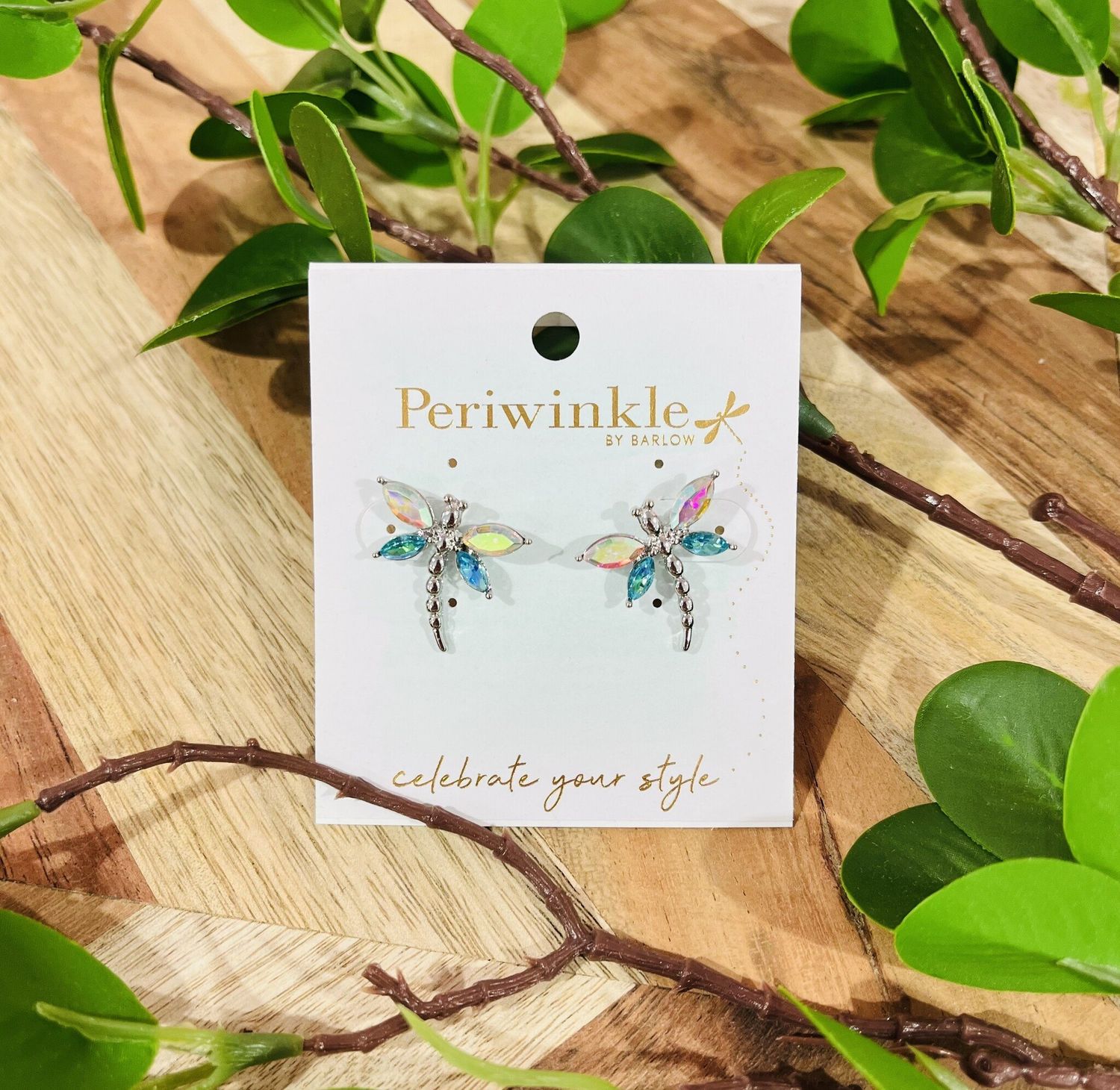 Aqua Crystal Dragonfly Earrings