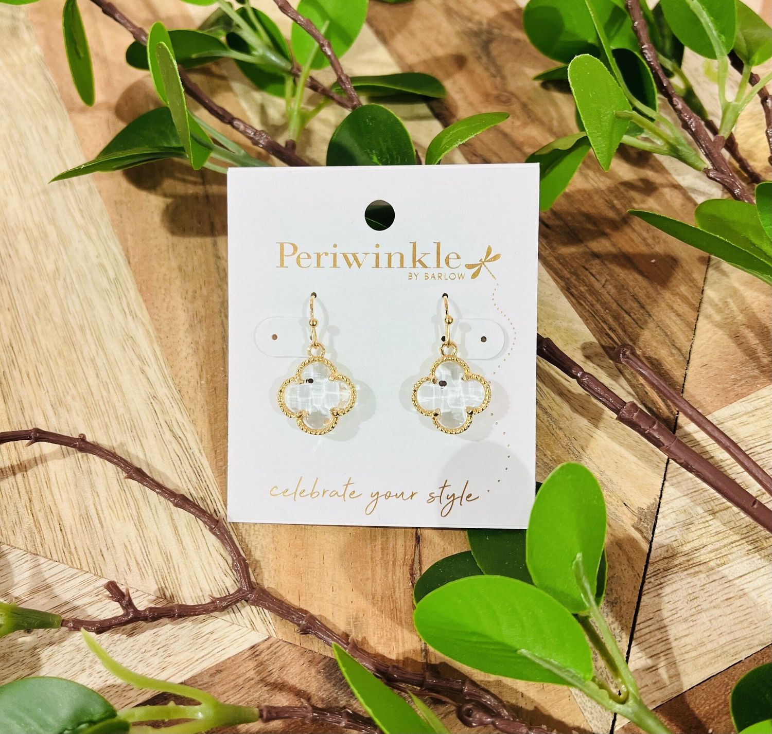 Clear Clover Drop Earrings