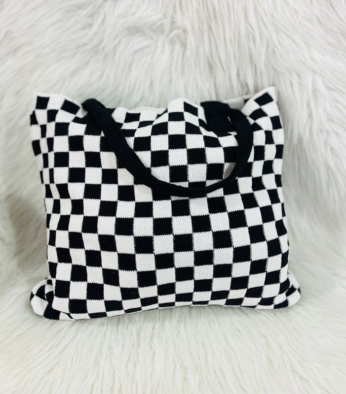 Black/White Checked Crochet Commuter Bag