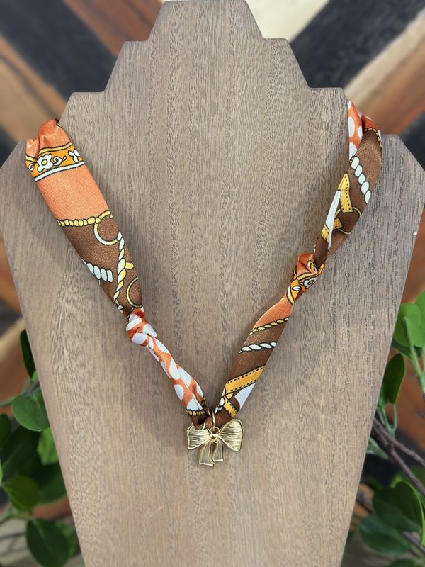 Orange Silk Scarf Bow Pendant Necklace