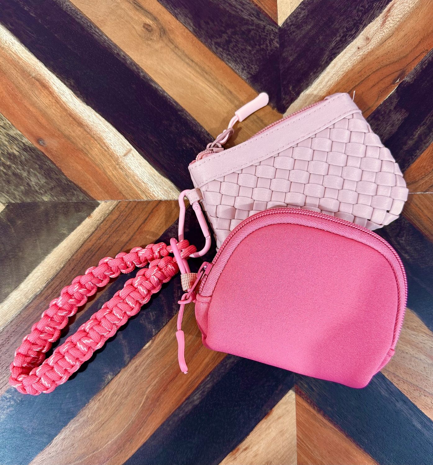 Dusty Rose/Hot Pink 2 Pouch Braided Wristlet
