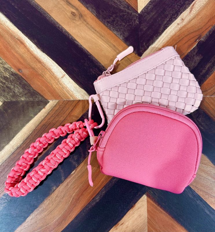 Dusty Rose/Hot Pink 2 Pouch Braided Wristlet