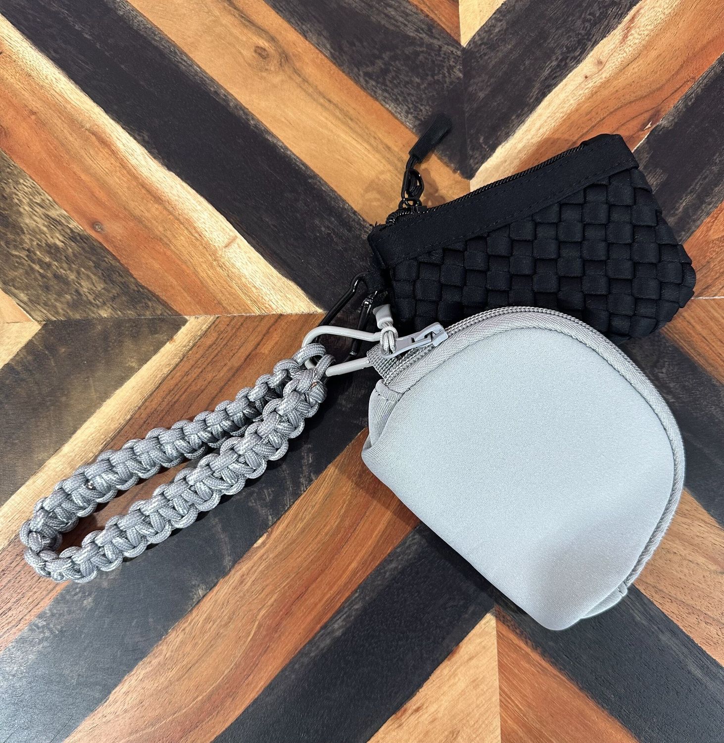 Black/Grey 2 Pouch Braided Wristlet